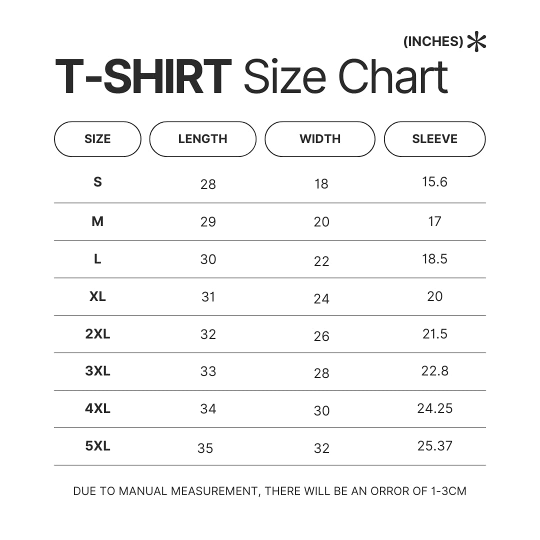 T shirt Size Chart - Cat Memorial Gift Shop