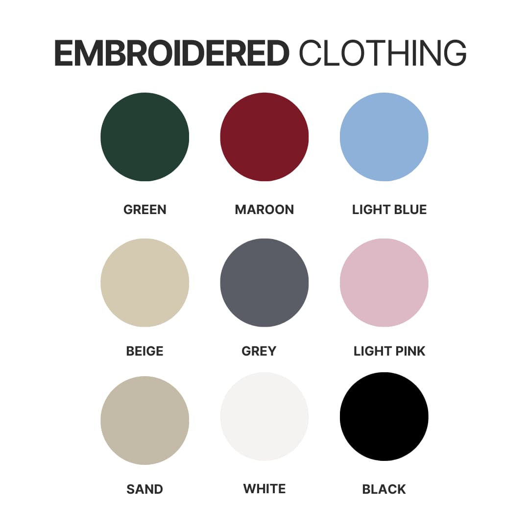 Embroidered clothing color chart - Cat Memorial Gift Shop