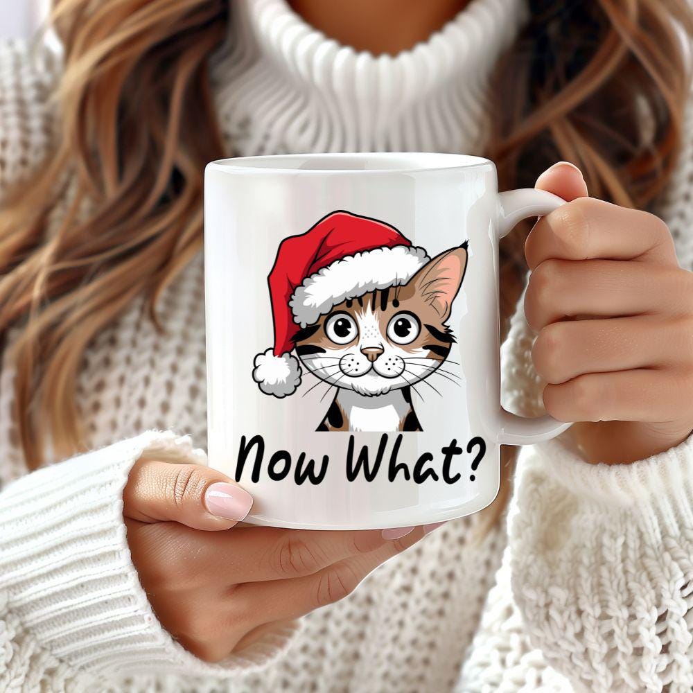 Funny Christmas Cat Mug – Now What - Cat Memorial Gift Shop